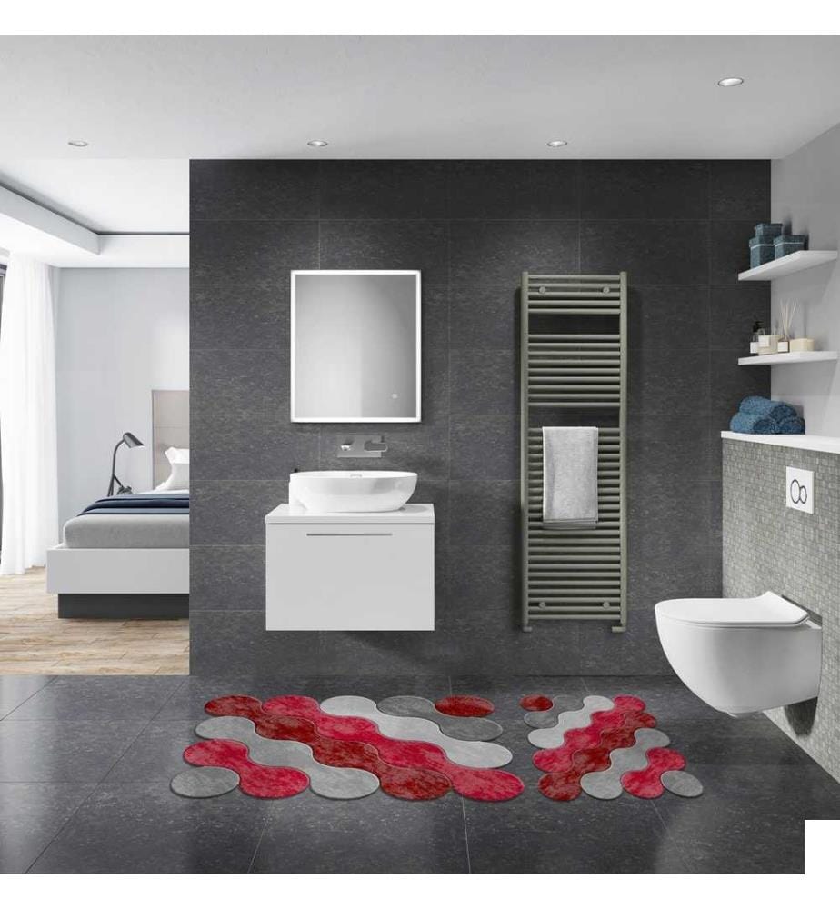 Set de tapis de bain, 2 pièces, rouge, 100% polyester