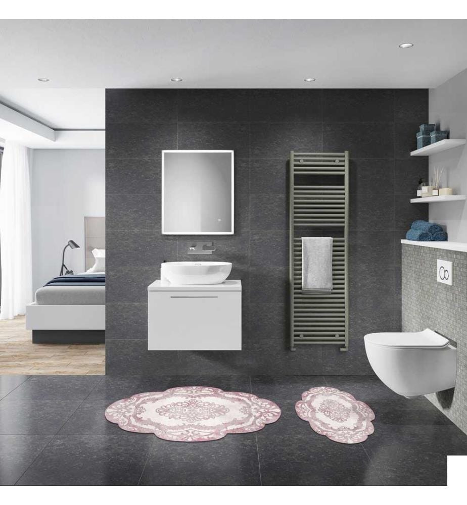 Ensemble de tapis de bain, 2 pièces, poudre, 100% polyester