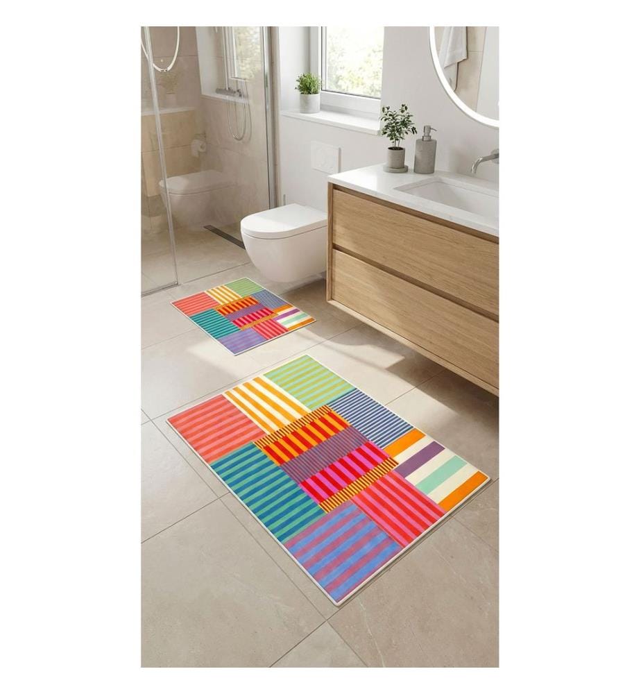 Ensemble de tapis de bain, 2 pièces, 100 % polyester, multicolore
