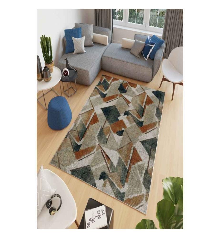 Tapis, marron, bleu, 100% polyester, 180 x 280 cm