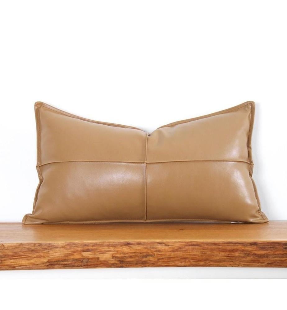 Coussin, Camel, Faux cuir, Rembourrage en fibre