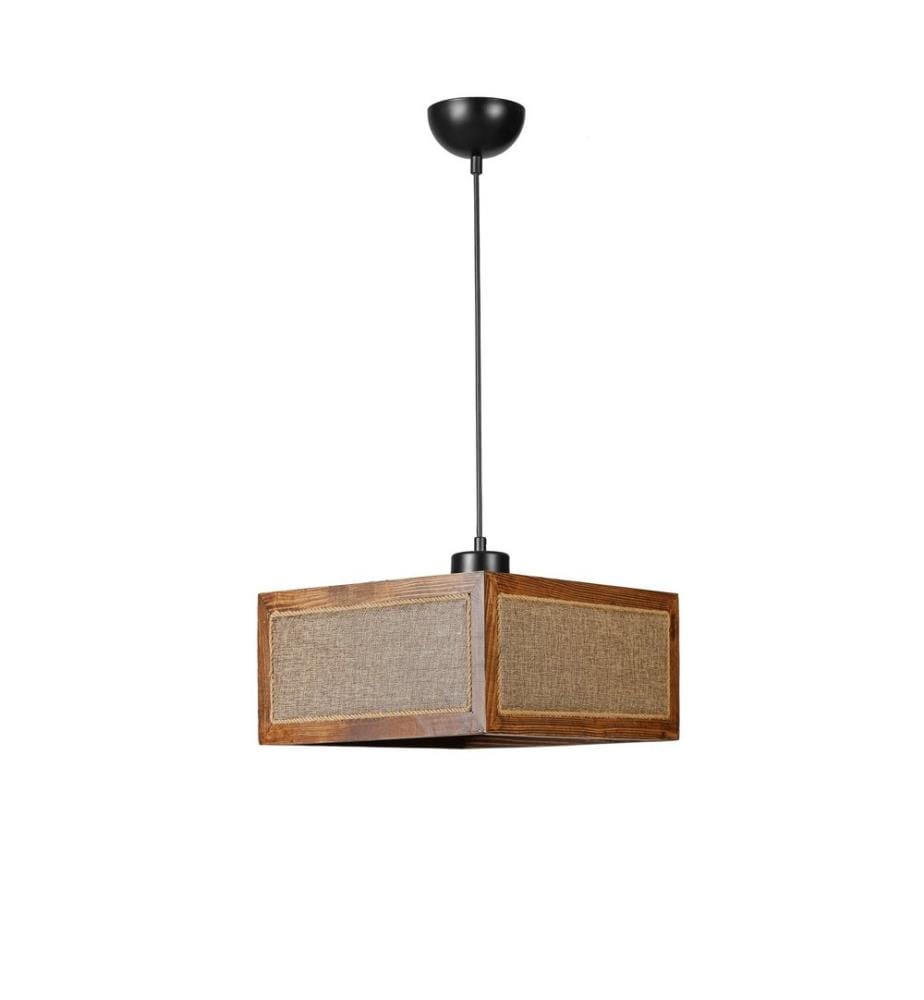 Lustre, rotin, noyer, noir, corps en bois de fir, capuchon en tissu naturel