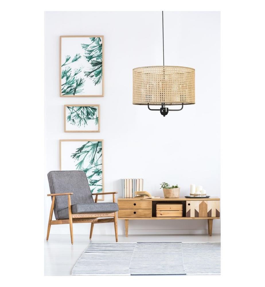 Lustre, Rotin, Corps en métal, Chapeau en rotin naturel
