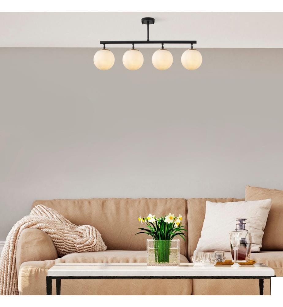 Lustre, Noir, Or, Crème, Corps en métal, Chapeau en verre