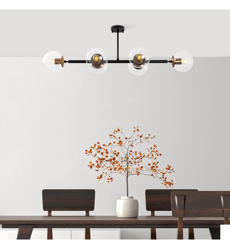 Lustre, Noir, Antique, Corps en métal, Chapeau en verre