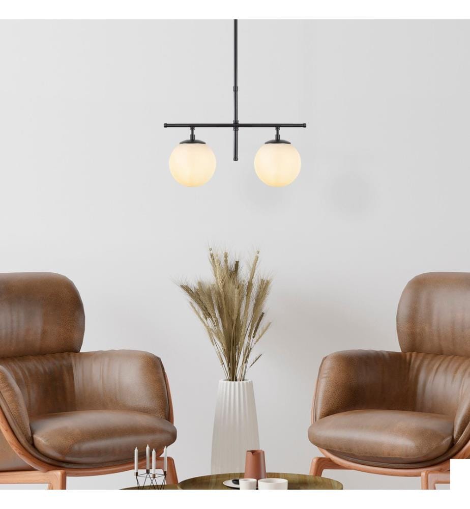 Lustre, Noir, Crème, Corps en métal, Chapeau en verre