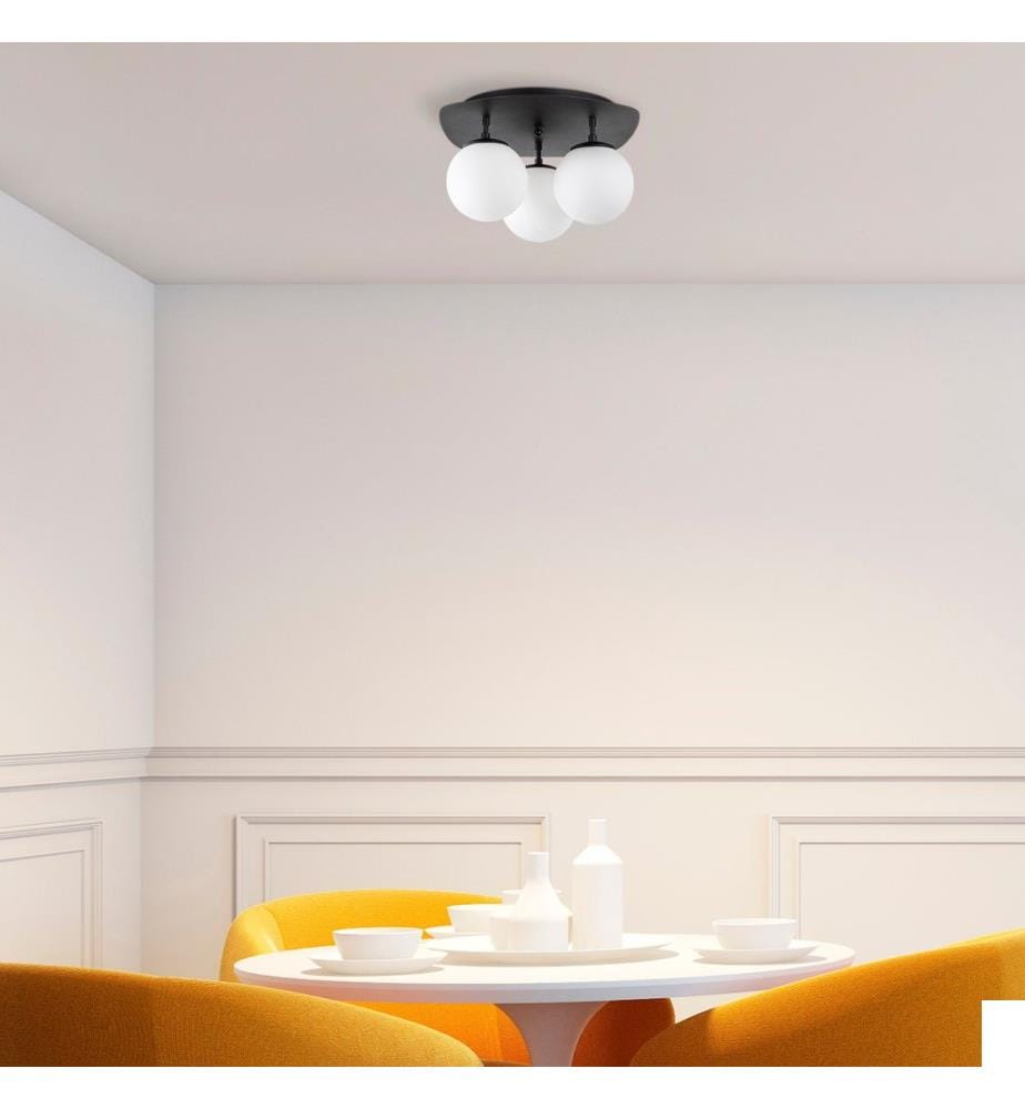 Lustre, Noir, Blanc, Corps en métal, Chapeau en verre