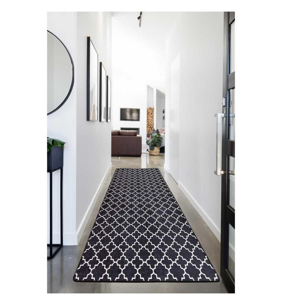 Tapis de salle, 100 x 200, , Noir Blanc, 50% tissu velours - 50% polyester, hauteur des poils 4 mm