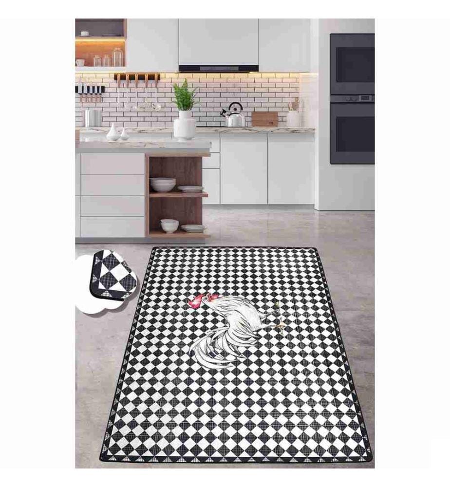 Tapis, blanc, noir, rouge, 100% polyester, 80 x 140 cm