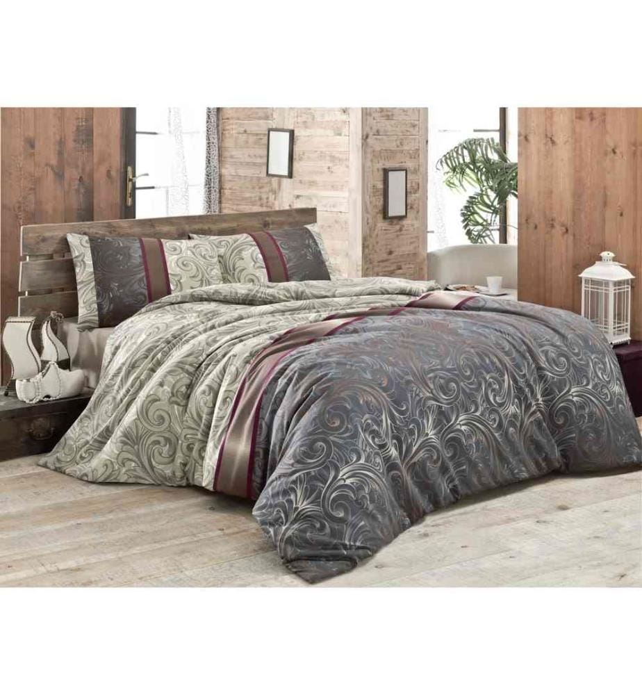 Housse de couette simple, Crème Noir Gris Rouge Rouge Blanc, 65% Coton - 35% Polyester