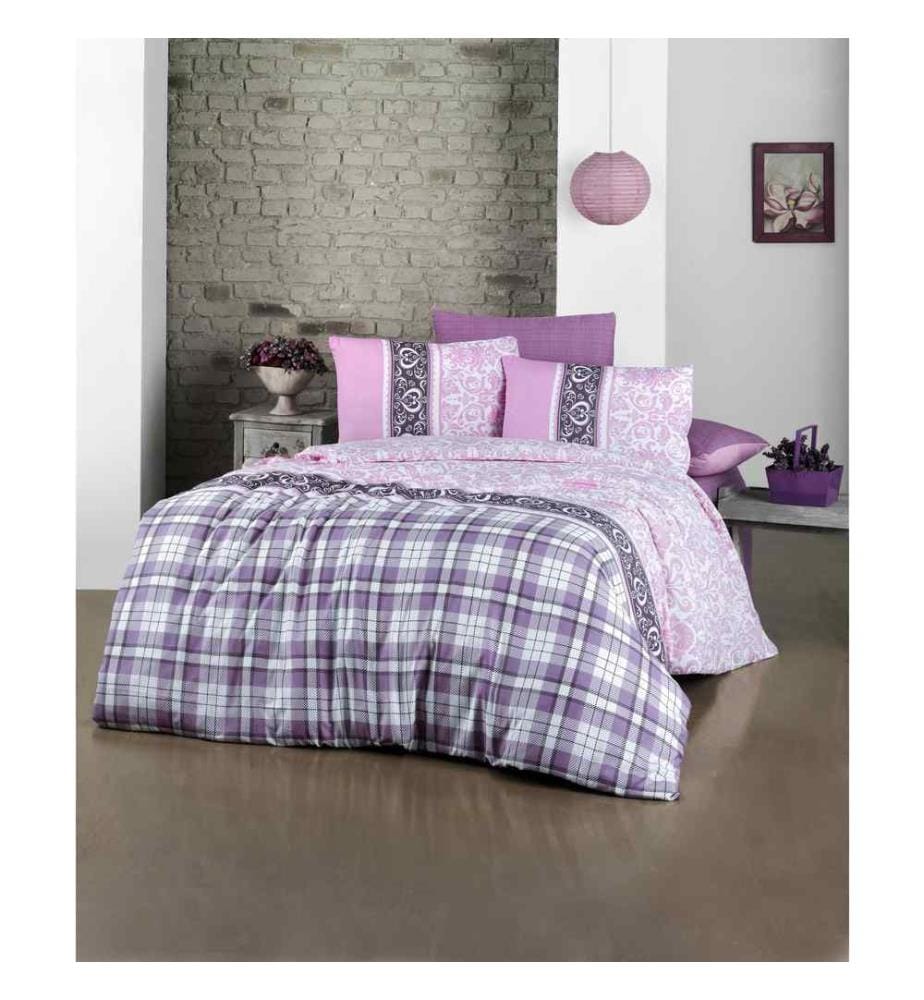 Ensemble de housses de couette simples, violet rose blanc, 65% coton - 35% polyester