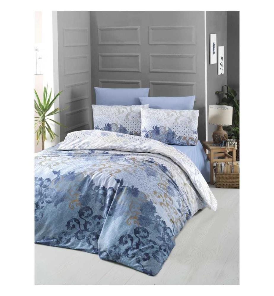 Ensemble de housses de couette simples en satin, bleu blanc marron, satin de coton