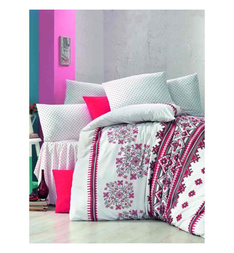 Ensemble de housses de couette King, blanc rouge noir, 65% coton - 35% polyester