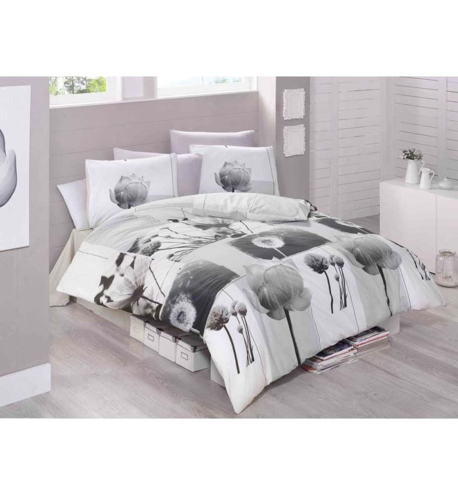 Ranforce King Quilt Cover Set, White Grey Black, Cotton Ranforce