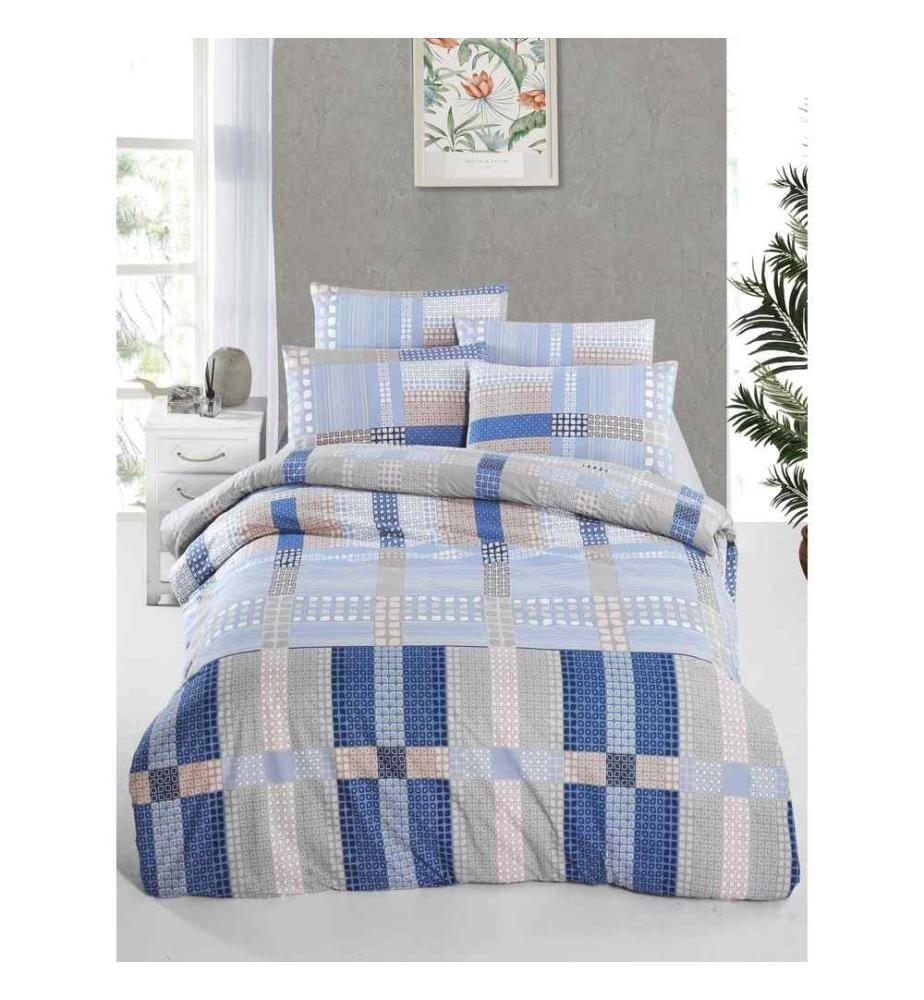 Ranforce King Quilt Cover Set , Blue, Dark Blue, Beige, Brown, 100% Cotton Ranforce