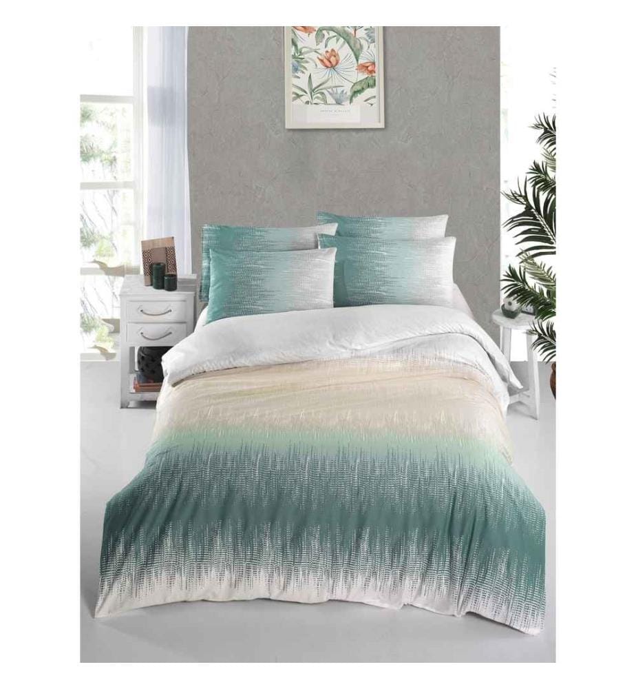 Ranforce King Quilt Cover Set , Green, White, Beige, 100% Cotton Ranforce