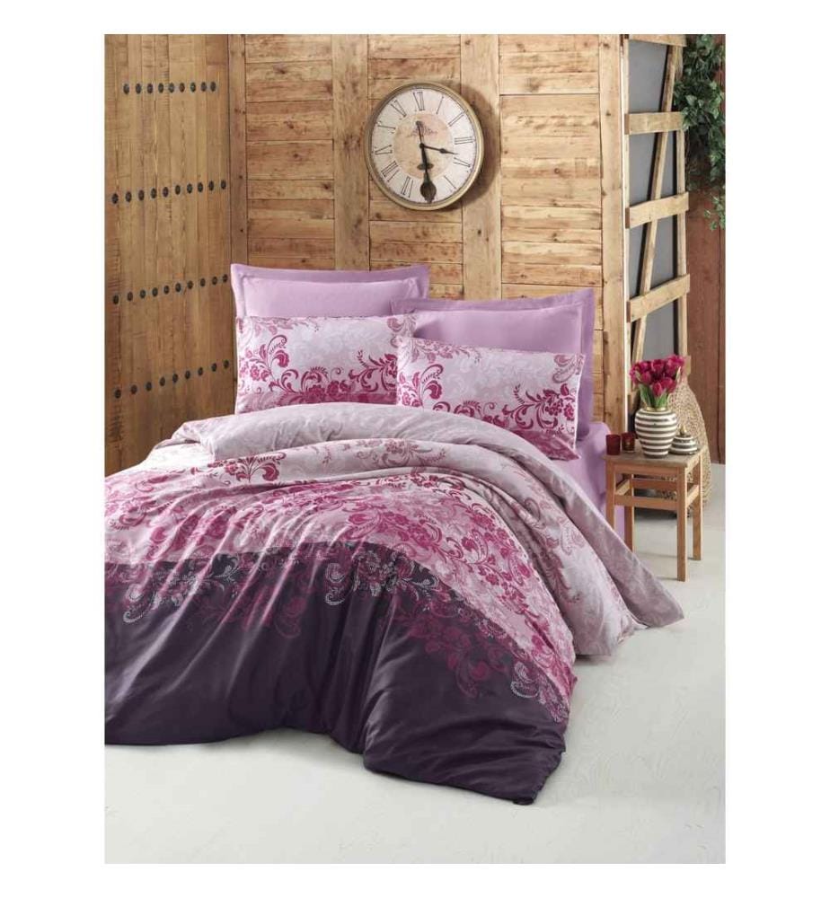 Housse de couette Satin King, Rose, Lilas, Crème, Rose, 100% coton Satin