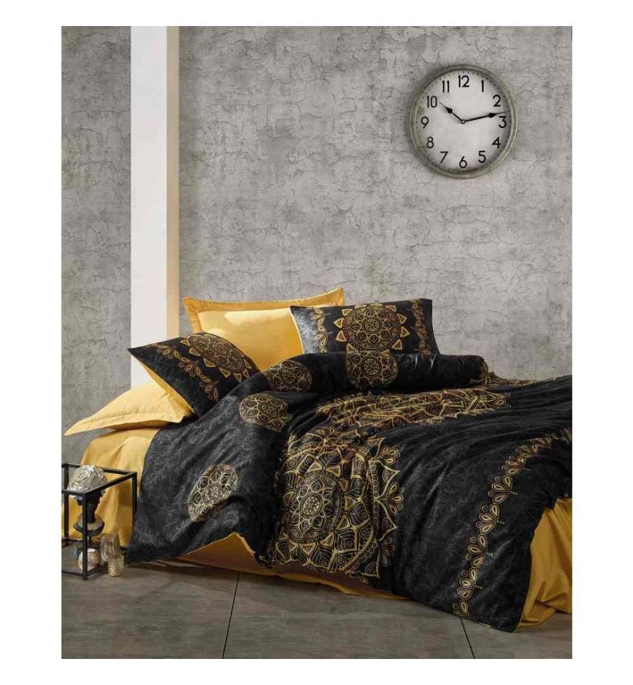 Housse de couette simple en satin, or, noir, 100% coton satiné