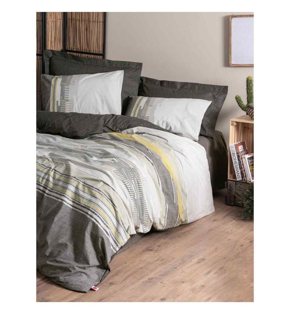 Ranforce Single Quilt Cover Set , Mink, Dark Grey, Yellow, 100% Cotton Ranforce