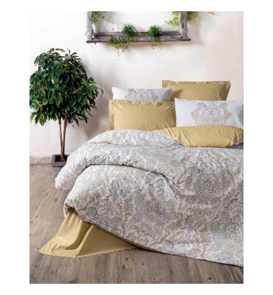 Ranforce King Quilt Cover Set, Mustard, 100% Cotton Ranforce