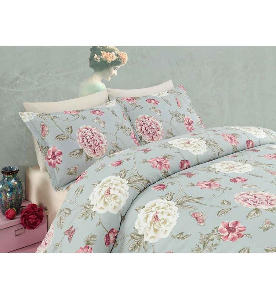 Super King Quilt Cover Set , Mint, Cream, Dusty Rose, Green, 65% Cotton - 35% Polyester