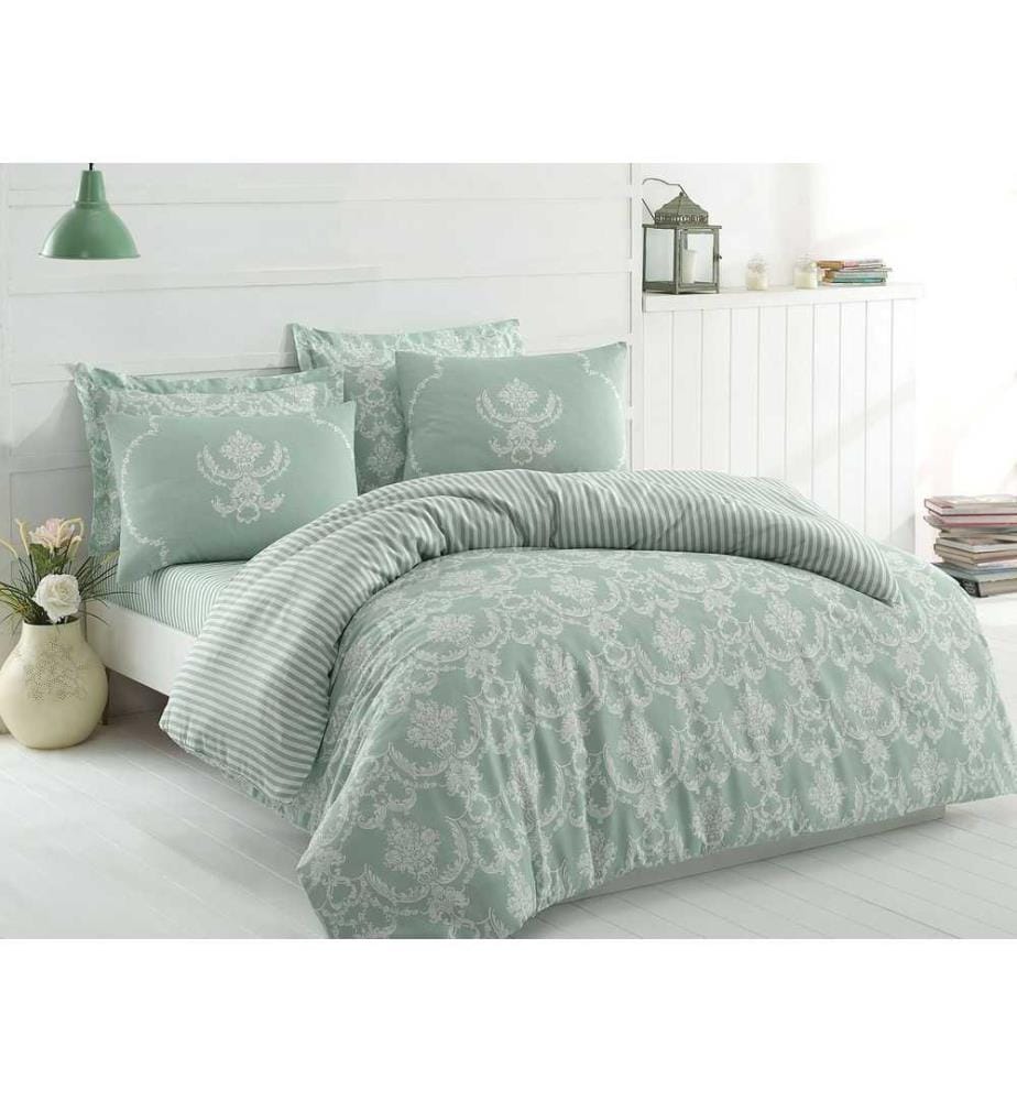Housse de couette King, Sea Green, White, 65% coton - 35% polyester