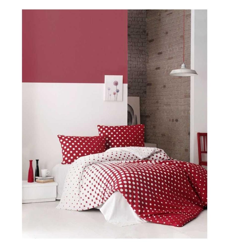 Ranforce Single Quilt Cover Set, Red White, Cotton Ranforce