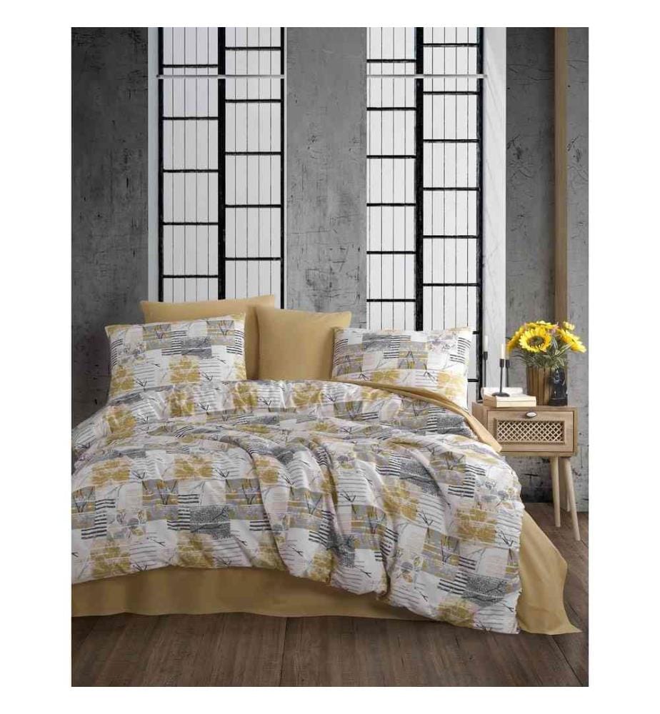 Ranforce Single Quilt Cover Set , Yellow, White, Grey, 100% Cotton Ranforce