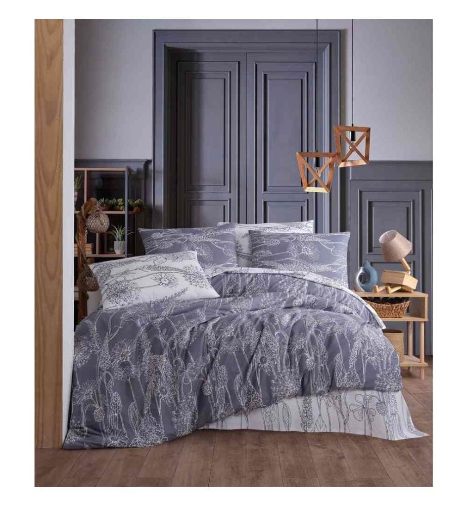 Ensemble de housses de couette King, gris, blanc, 50% coton - 50% polyester