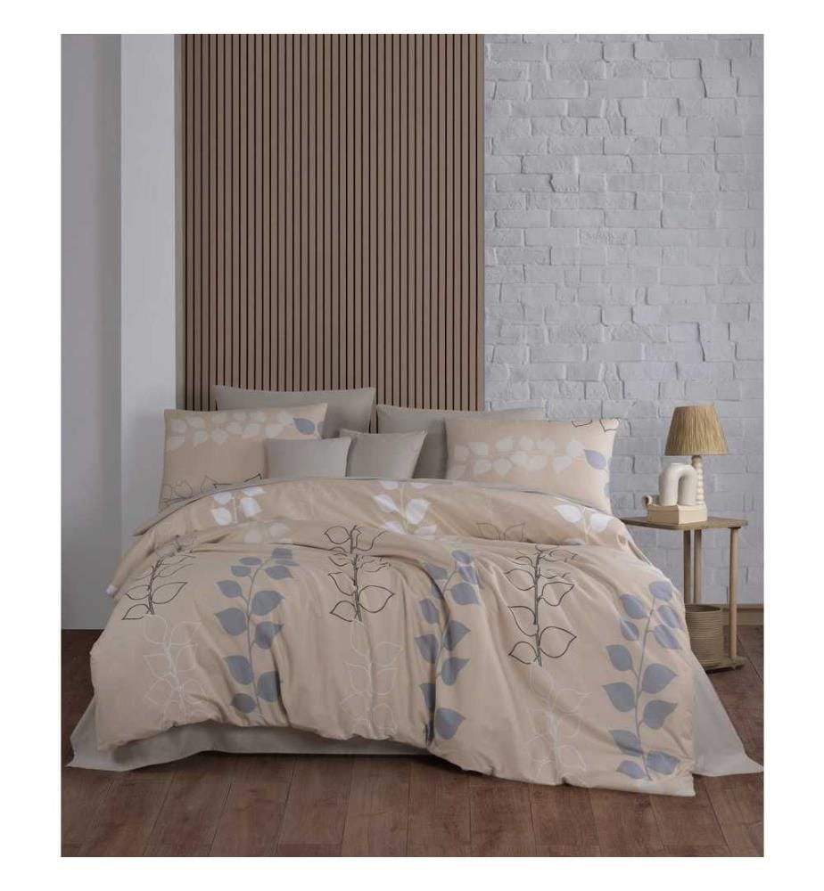 Housse de couette King, Beige, Grey, White, 50% Coton - 50% Polyester