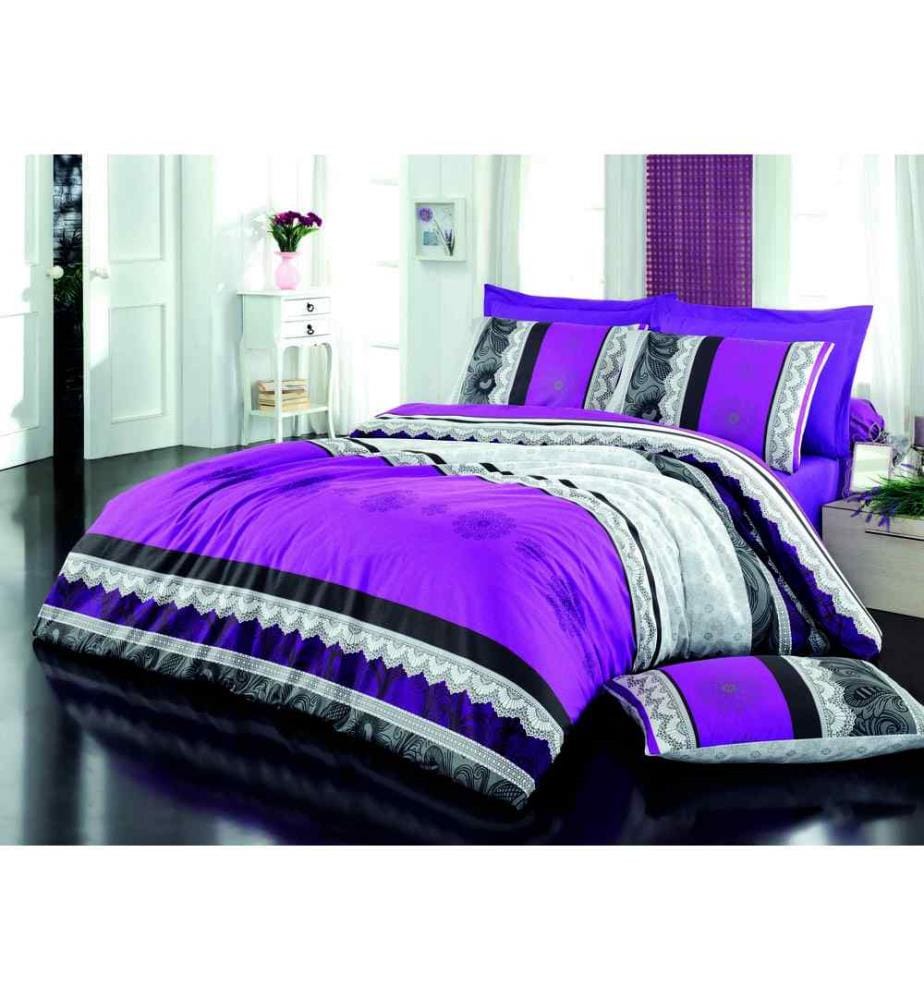 Ranforce King Quilt Cover Set, Lilac Black White Grey, Cotton Ranforce