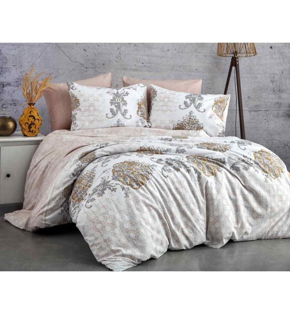 Ranforce Super King Quilt Cover Set, Brown White Grey, Cotton Ranforce