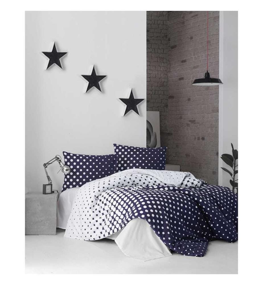 Ranforce Super King Quilt Cover Set, Dark Blue White, Cotton Ranforce