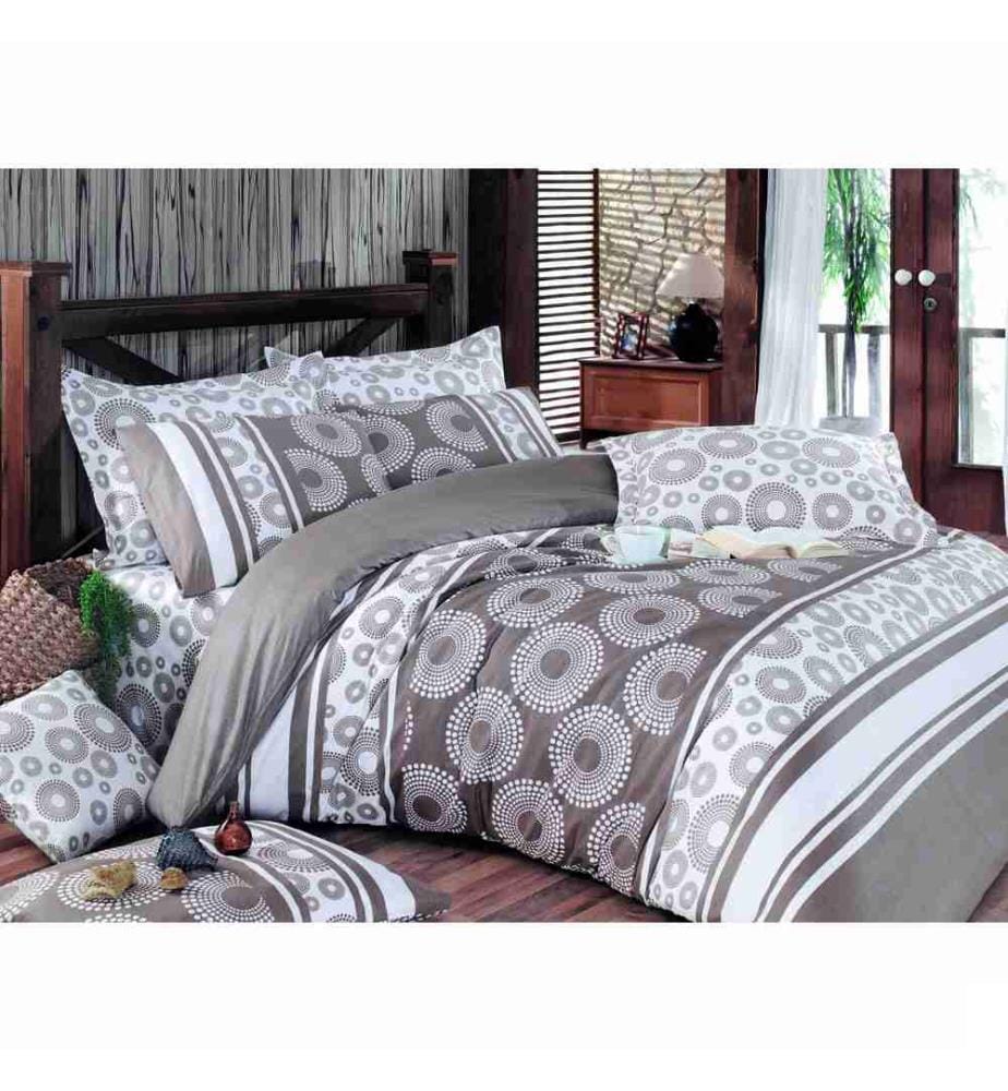 Ranforce Super King Quilt Cover Set, Brown Cream White, Cotton Ranforce