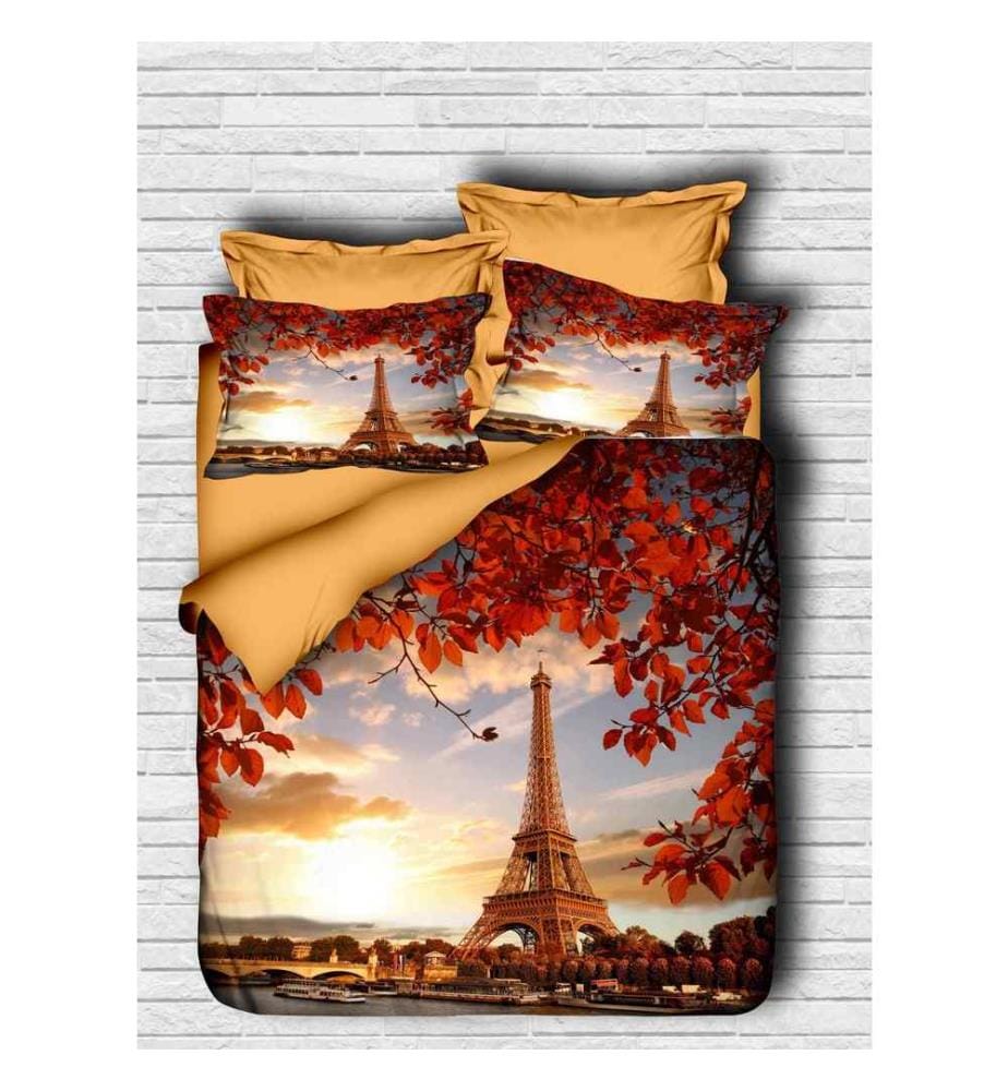 King Quilt Cover Set, Brown Blue White, Polyester Microsatin Upper Side Of Duvet Cover & Pillowcase, Cotton Underder Of Duvet Cover & Pillowcase
