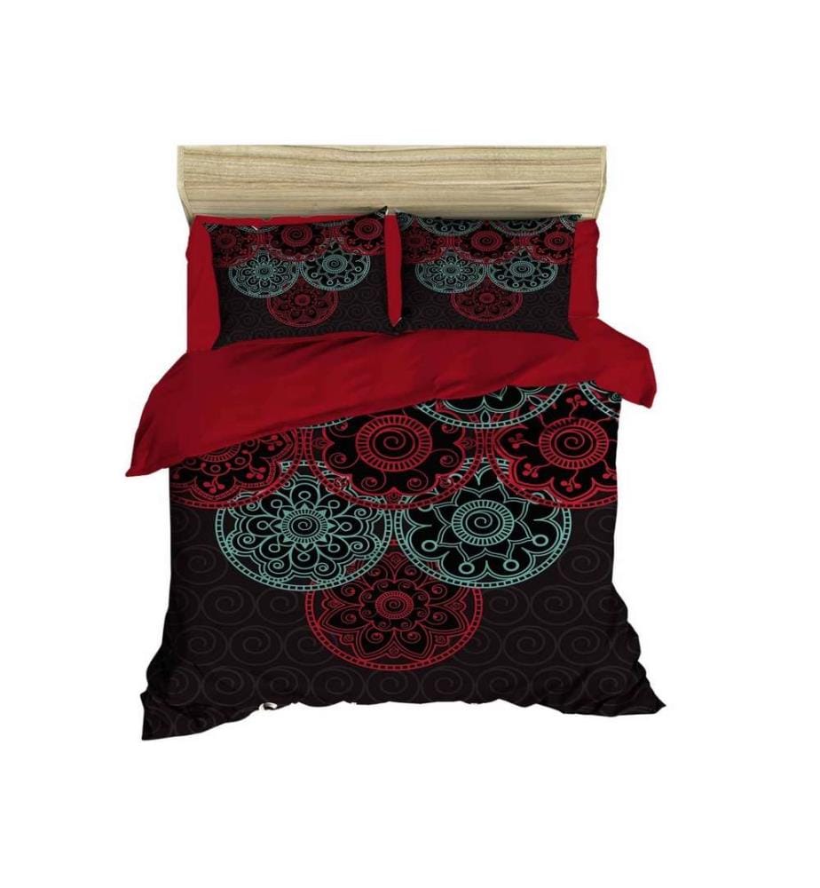 King Quilt Cover Set, Red Black Mint, Polyester Microsatin Upper Side Of Duvet Cover & Pillowcase, Cotton Underside Of Duvet Cover & Pillowcase