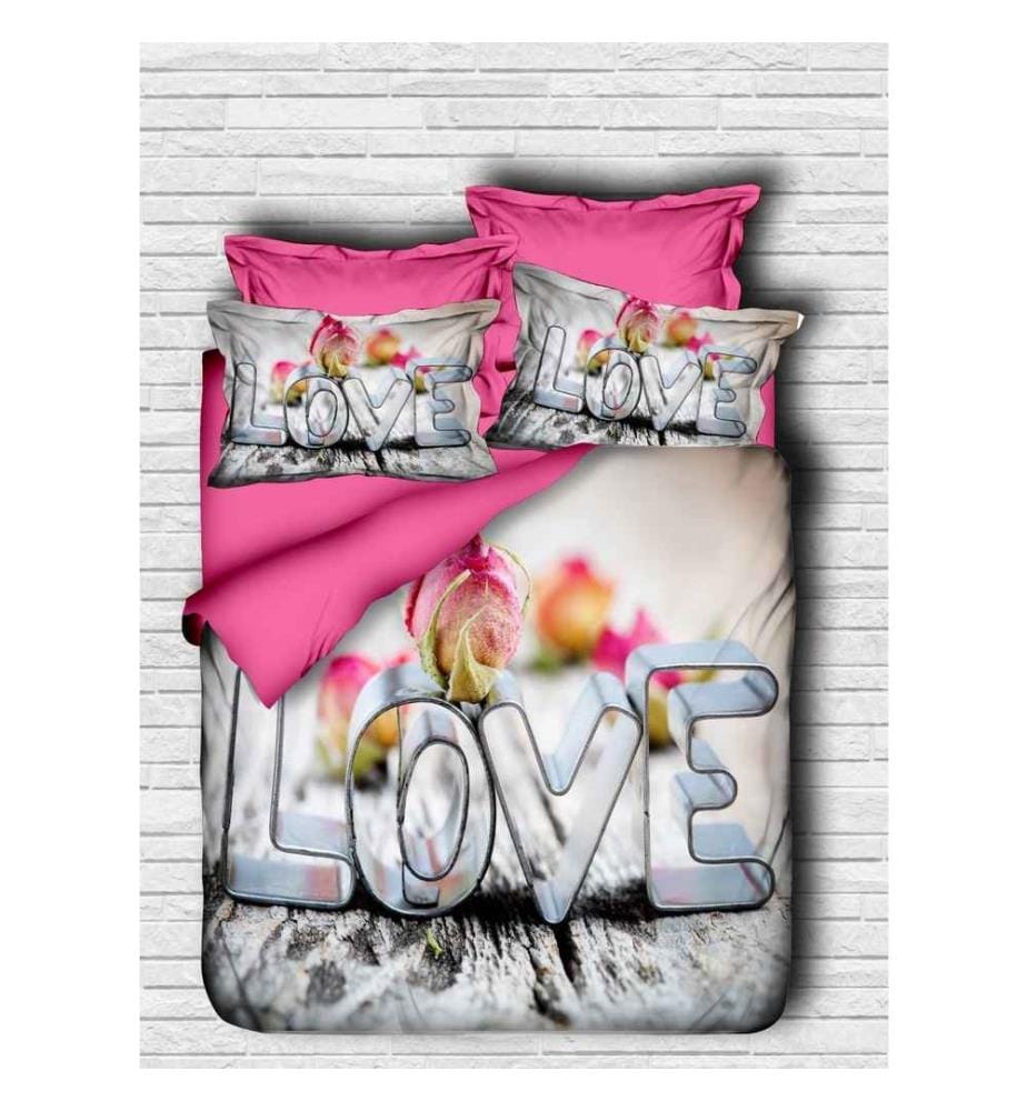 King Quilt Cover Set, White Pink Black, Polyester Microsatin Upper Side Of Duvet Cover & Pillowcase, Cotton Underder Of Duvet Cover & Pillowcase