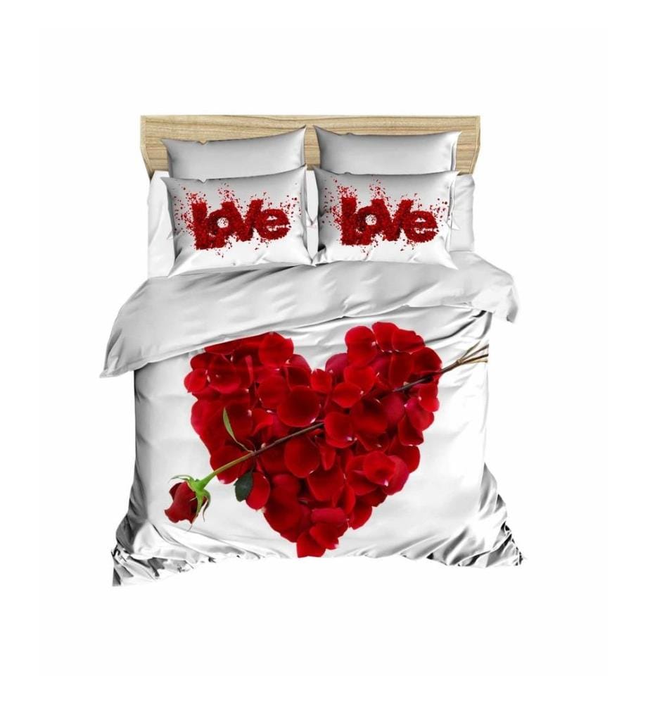King Quilt Cover Set, Red White, Polyester Microsatin Upper Side Of Duvet Cover & Pillowcase, Cotton Underder Of Duvet Cover & Pillowcase
