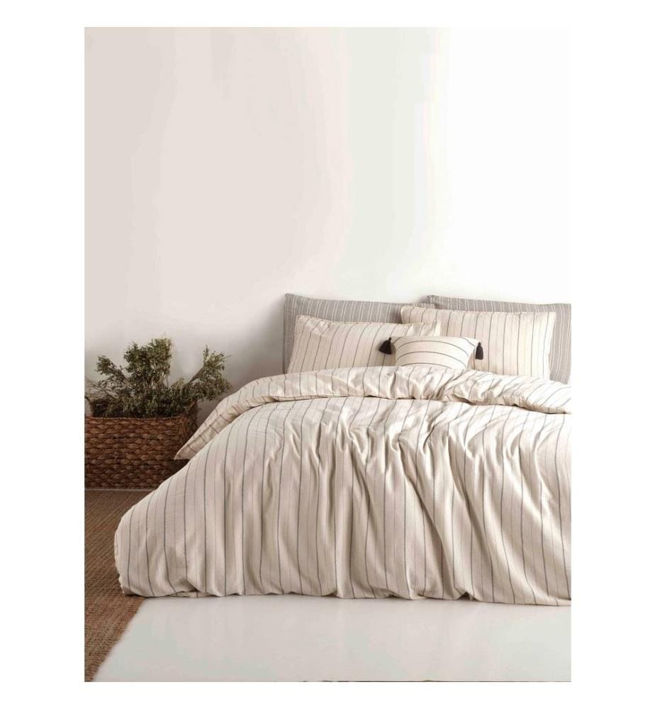 Ranforce Single Quilt Cover Set , White, Black, 100% Cotton Ranforce, Garmentwash