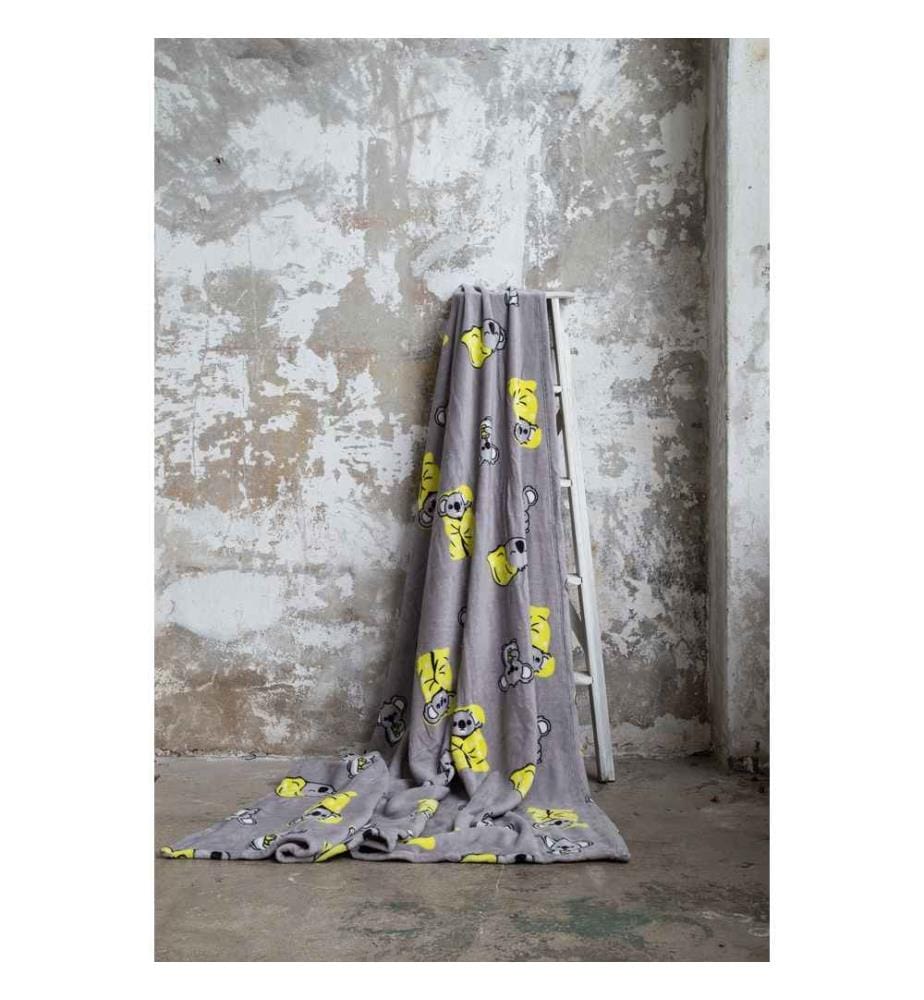 Couverture TV, jaune, gris, 100% polyester
