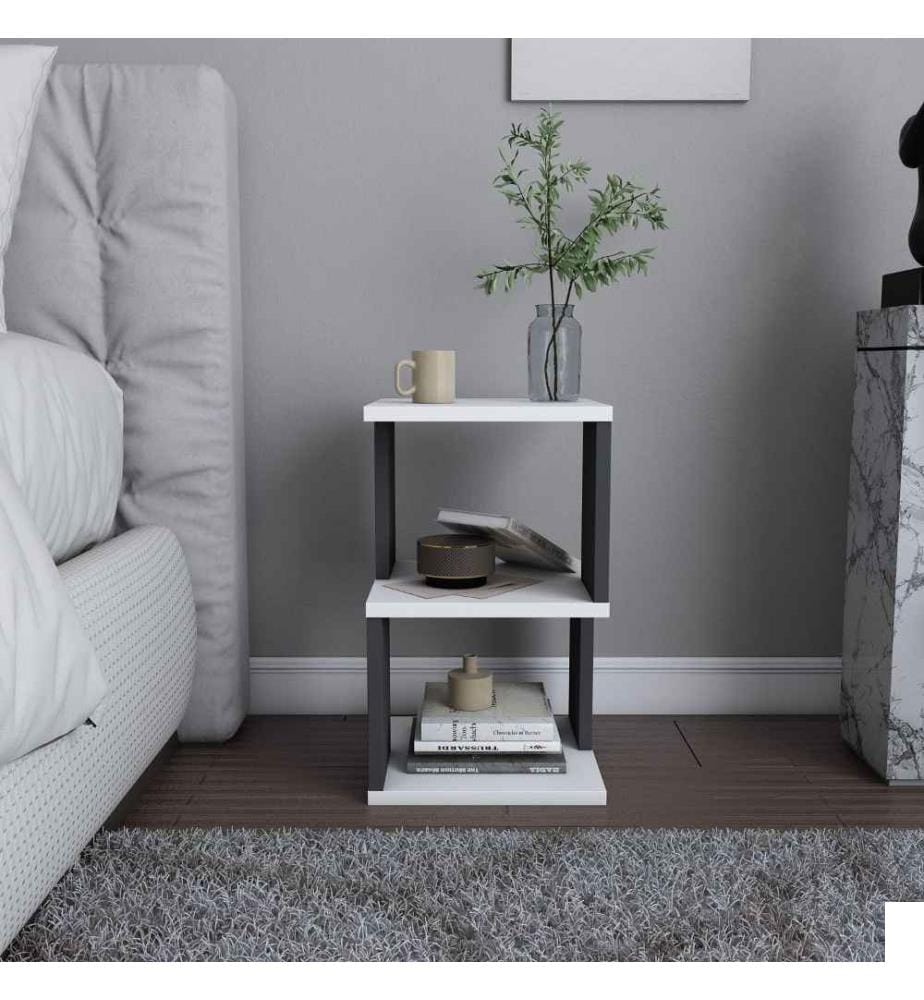 Table de nuit, blanc anthracite, panneau de particules mélaminé