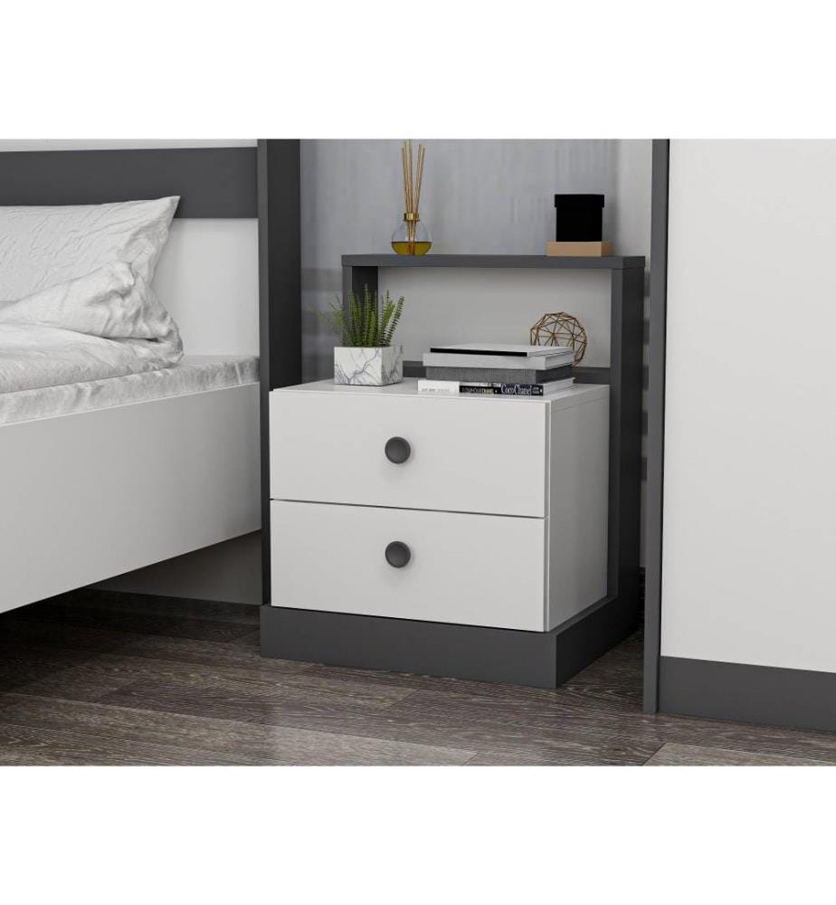 Table de nuit, blanc anthracite, panneau de particules mélaminé