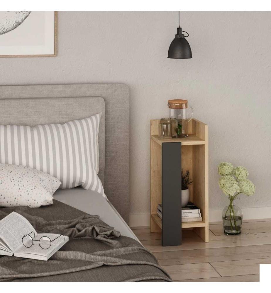 Table de nuit, Chêne Anthracite, Panneau de particules mélaminé