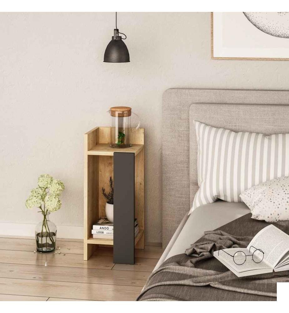 Table de nuit, Chêne Anthracite, Panneau de particules mélaminé