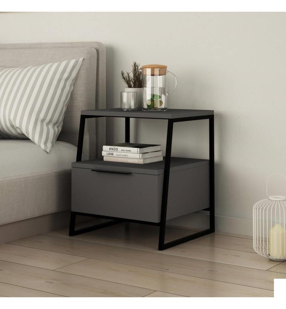 Table de nuit, Anthracite, panneau de particules mélaminé