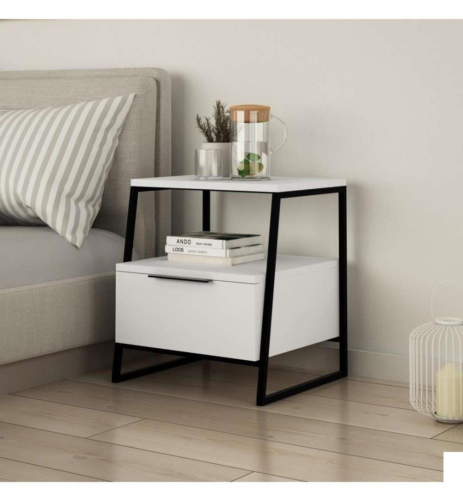Table de nuit, blanc, panneau de particules mélaminé