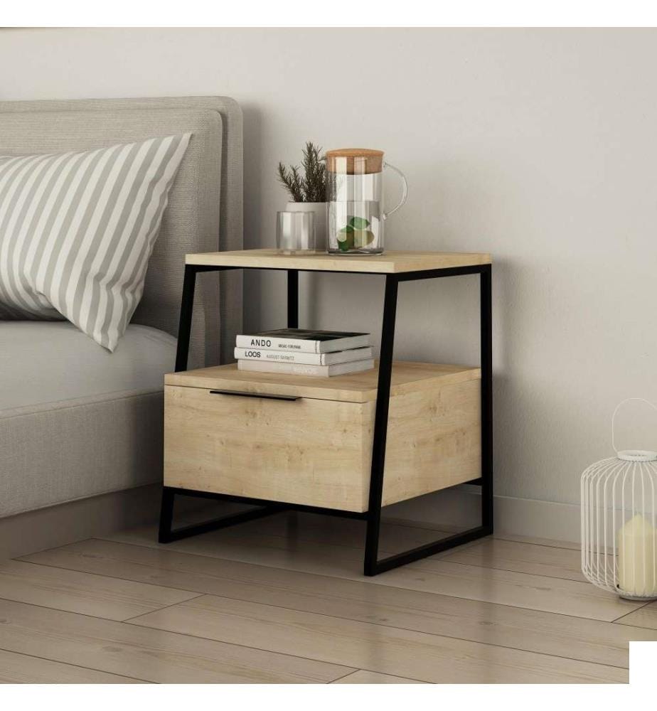 Table de nuit, chêne, panneau de particules mélaminé