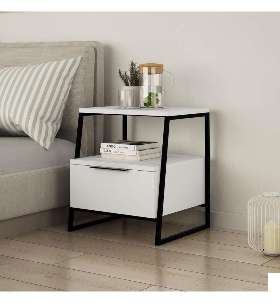 Table de nuit, blanc noir, panneau de particules mélaminé