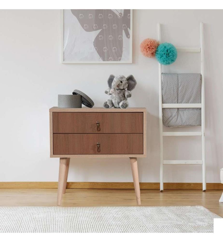 Table de nuit, Multicolore, panneau de particules mélaminé, pieds en bois