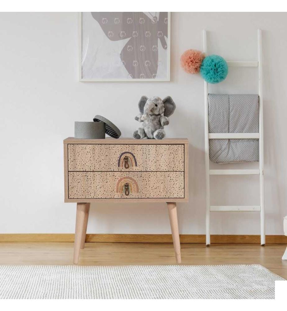 Table de nuit, Multicolore, panneau de particules mélaminé, pieds en bois